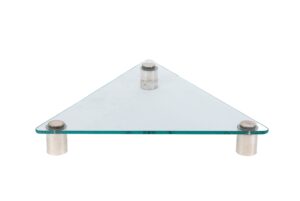 PRATELEIRA VIDRO TRIANG. 42X38CM H6CM PÉS PRATA