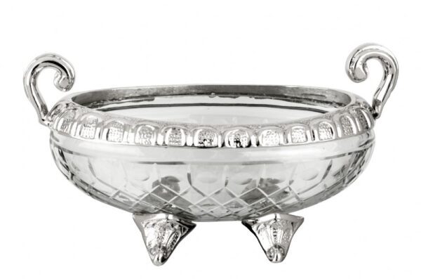 CENTRO DE MESA CRISTAL/PRATA OVAL MÉDIO