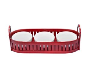 BAMBU CESTO OVAL VERMELHO 44X16CM