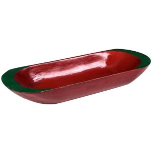 CHINA-CESTO CANOA OVAL VERDE/VERM. 61X22CM.