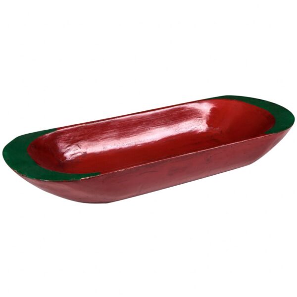 CHINA-CESTO CANOA OVAL VERDE/VERM. 61X22CM.